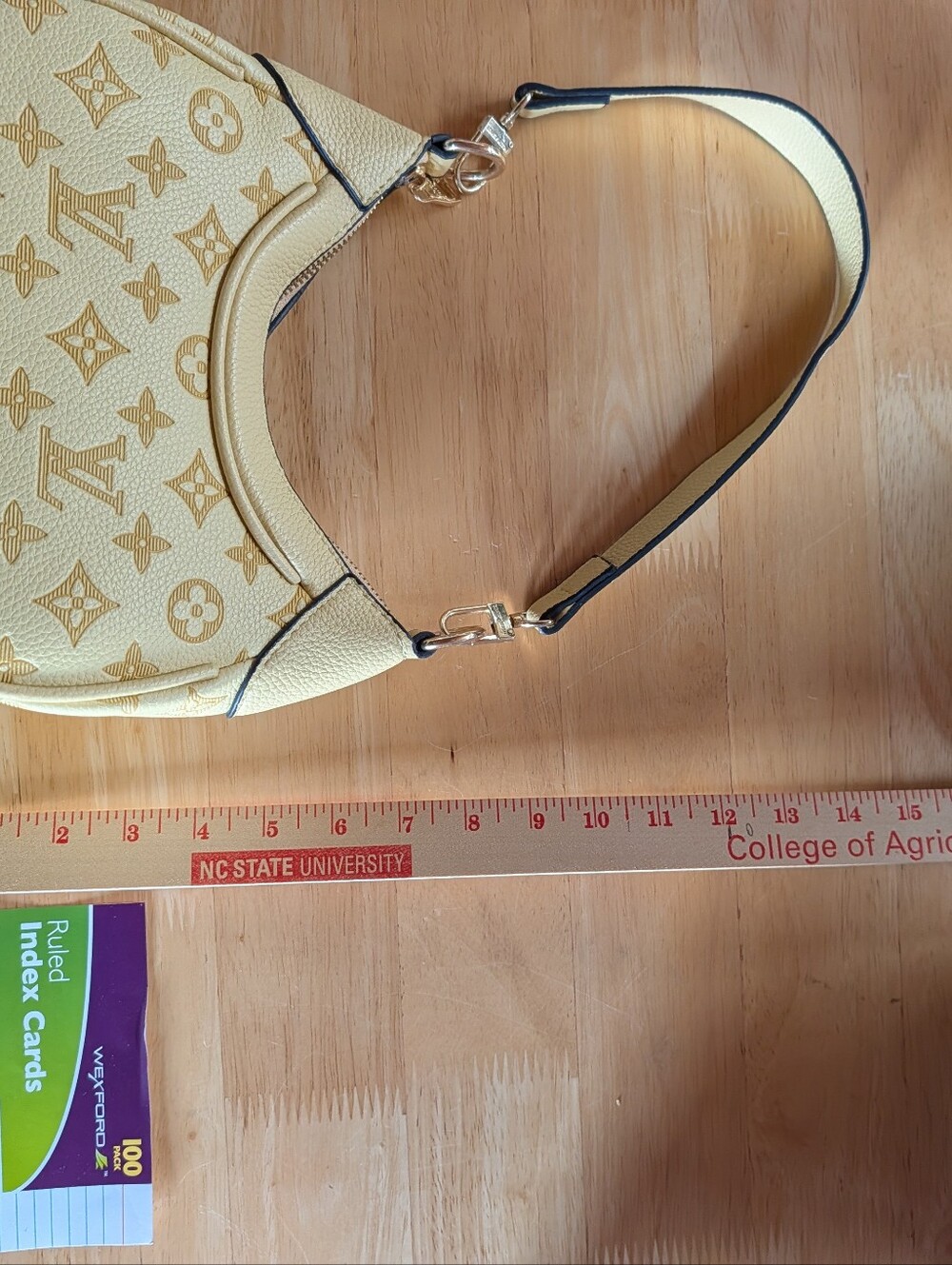 Designer Inspired Yellow Embossed Monogram Shoulder Bag - Picture 7 of 11